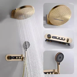 Digital Shower System Concealed Shower Set Temperature Display Waterfall Shower System Rainlfall Bathroom Showers Brass Gold