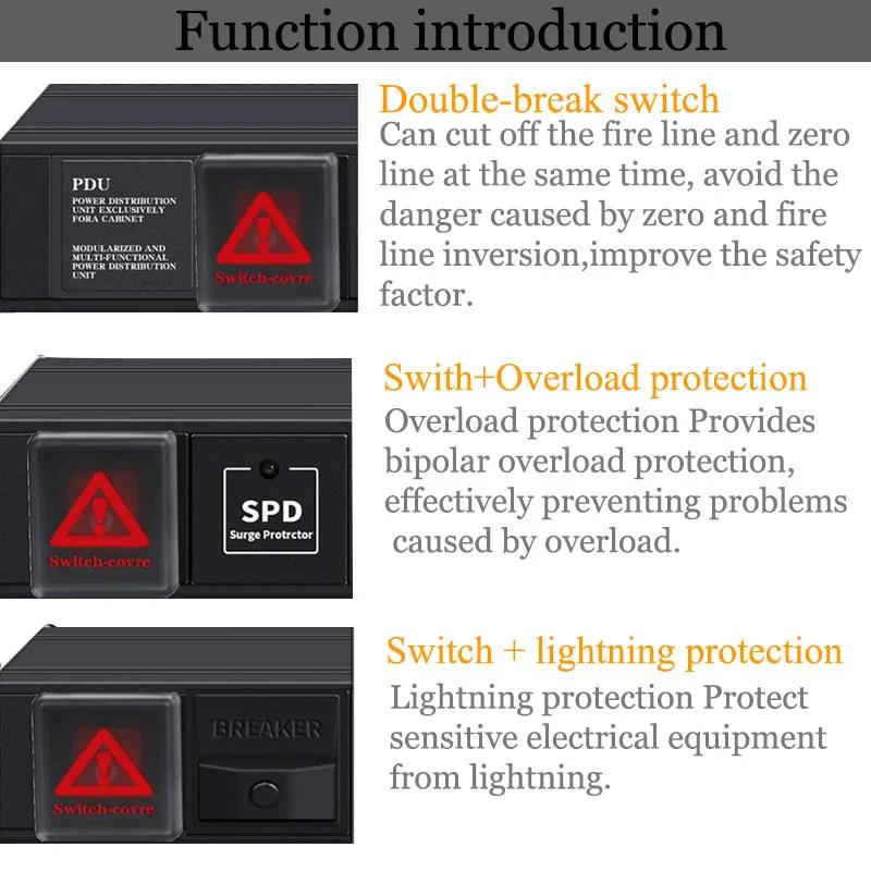 Barre d'alimentation PDU, 19 pouces, Absenteeism, prise IEC C19, Protection contre les surcharges/la foudre, interrupteur à Double rupture, alimentation PDU technique 4000W