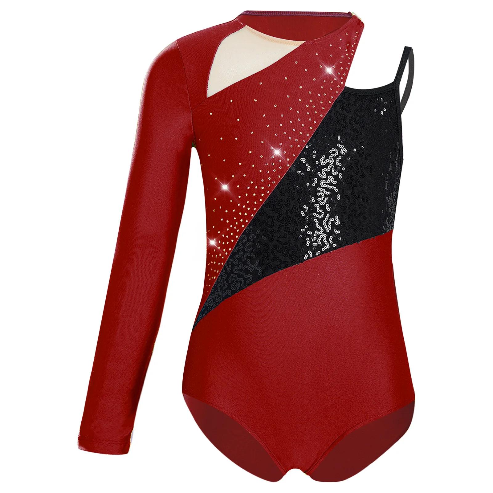 

Kids Girls Figure Skating Dress Gymnastics Jersey Leotard Ballet Unitard Single Shoulder Workout Bodysuit Performance Clothes