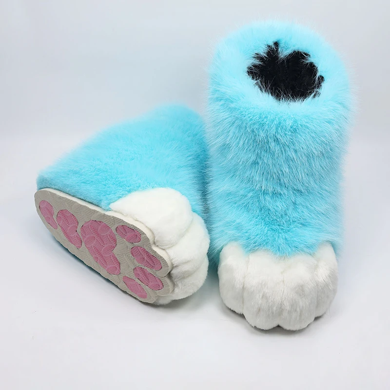 Harige Kat Poot Schoenen Pluizige Laarzen Meisjes Schoenen Beest Poot Schattig Pluche Kig Fursuit Dierenvoet Sokken Anime Party Cosplay Kostuum