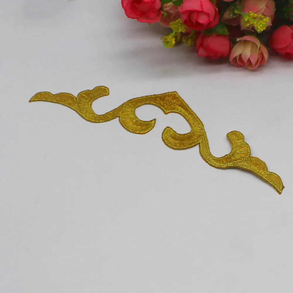 Gold  Flower Costume Patches Iron On Applique for Clothing  Patches Stickers On Clothes Embroidered Patches
