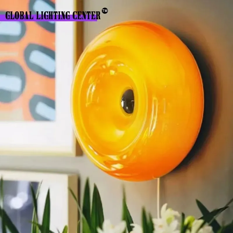 Donut-Lampe, Orange, kreatives rundes LED-Licht, Innendekoration, Wohnzimmer, Glaslampen, Zimmer, Schlafzimmer, Touch-Wandleuchten, 6-Typ-Stecker