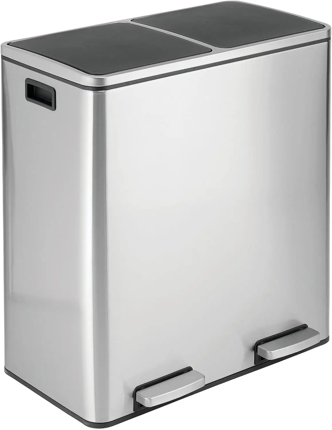 Metal Steel 16 Gallon/60-Liter, Dual Compartment Step Trash Can  Holds Garbage, Recycling; Features Two Removable Liner Buckets