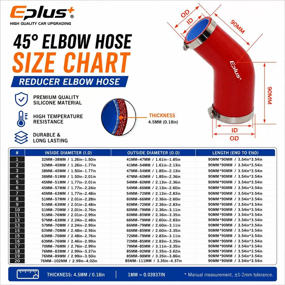 Red Silicone Car Radiator Intake Hose Turbo Intercooler Coupler Reducer Connector Universal Silica Gel Tube 45 Degrees Adapter