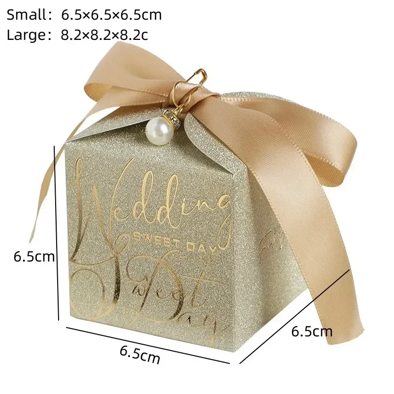 New 10pcs/Lot Wedding Candy Box With Pearl Ribbon Bow High-End Gift Chocolate Box High Quality Glitter Powder Shell Gift Boxs image 6