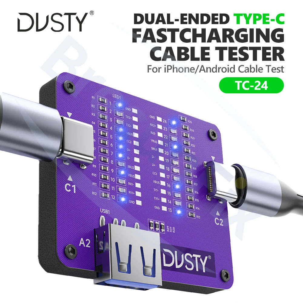 DUSTY TC-24 Type-C Cable Tester Supports Type-C/USB Interfaces for Apple Android Devices Type-C/USB Interface Cable Testing Tool