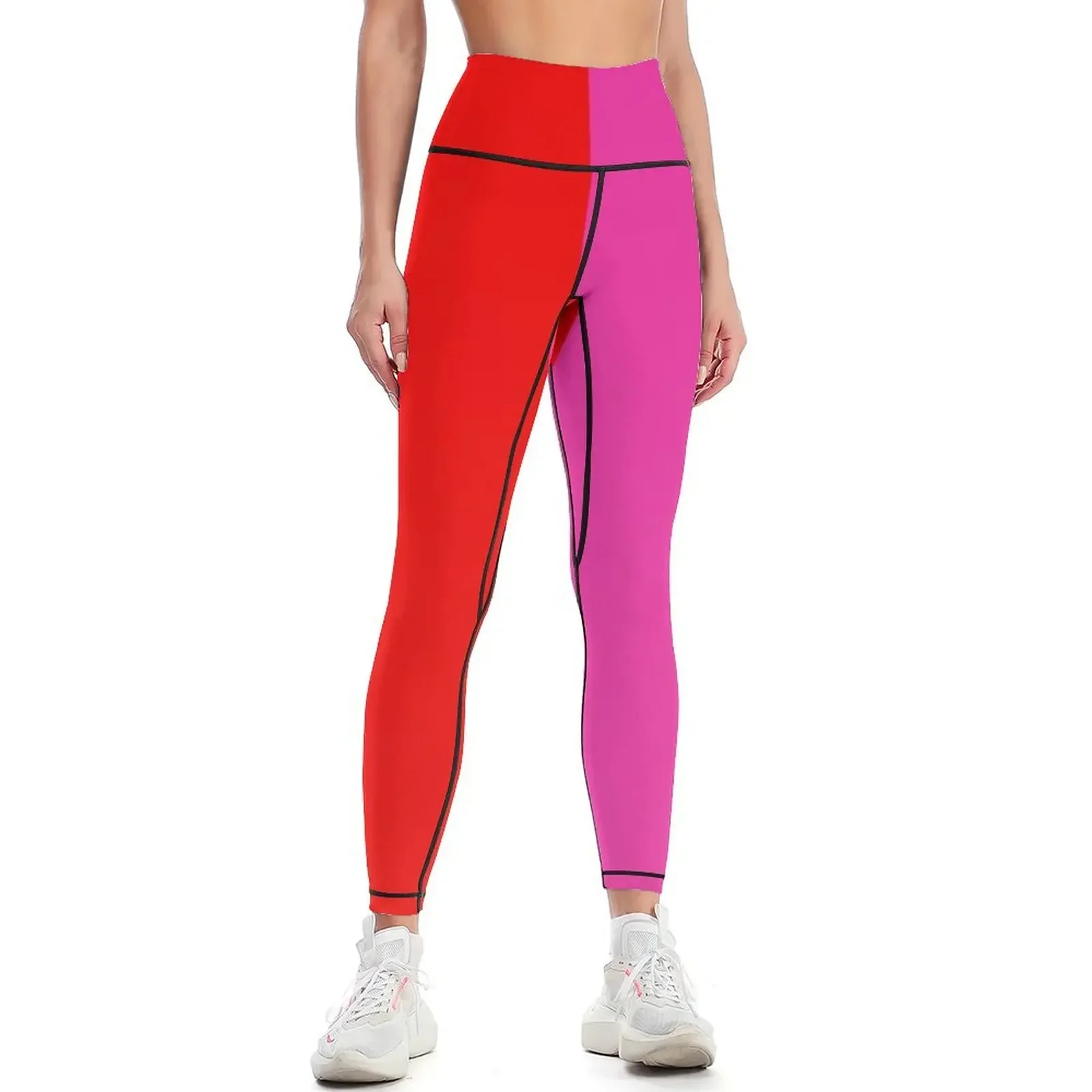 

Colour blocking red and pink Leggings sports woman gym workout shorts legging push up Women's pants Womens Leggings