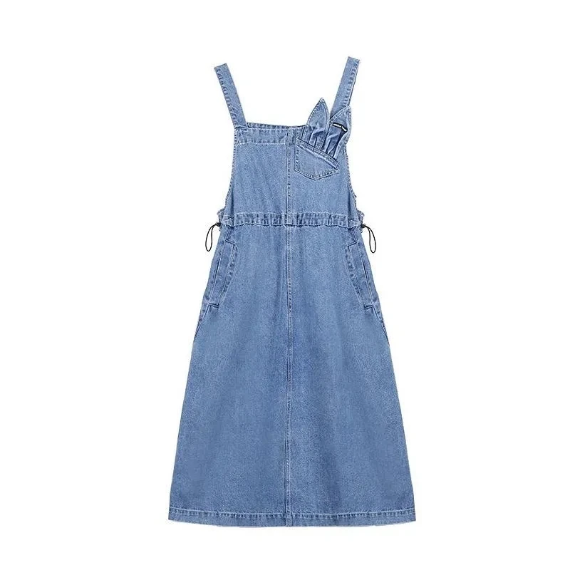 Cowboy Strap Dress Sets Women\'s Mid-Long Sleeveless Jeans Dress 2025 Summer New Korean Style Denim Suspenders Dress Suit 2PCS