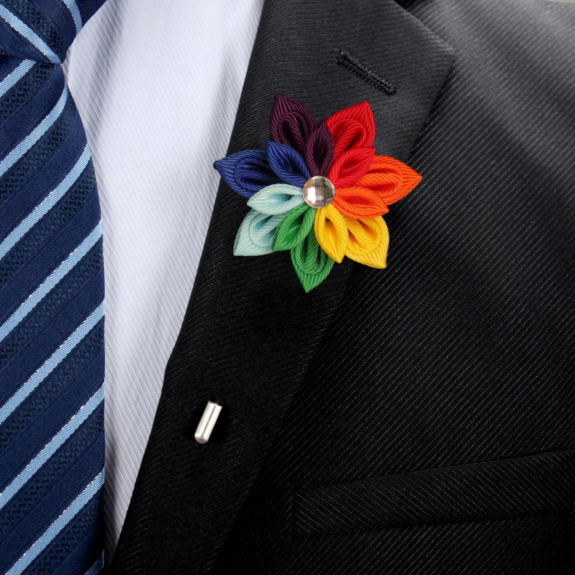 20 PCS/Lot, Mens Kanzashi Inspired Flower Lapel Pins Wedding Boutonniere Brooches