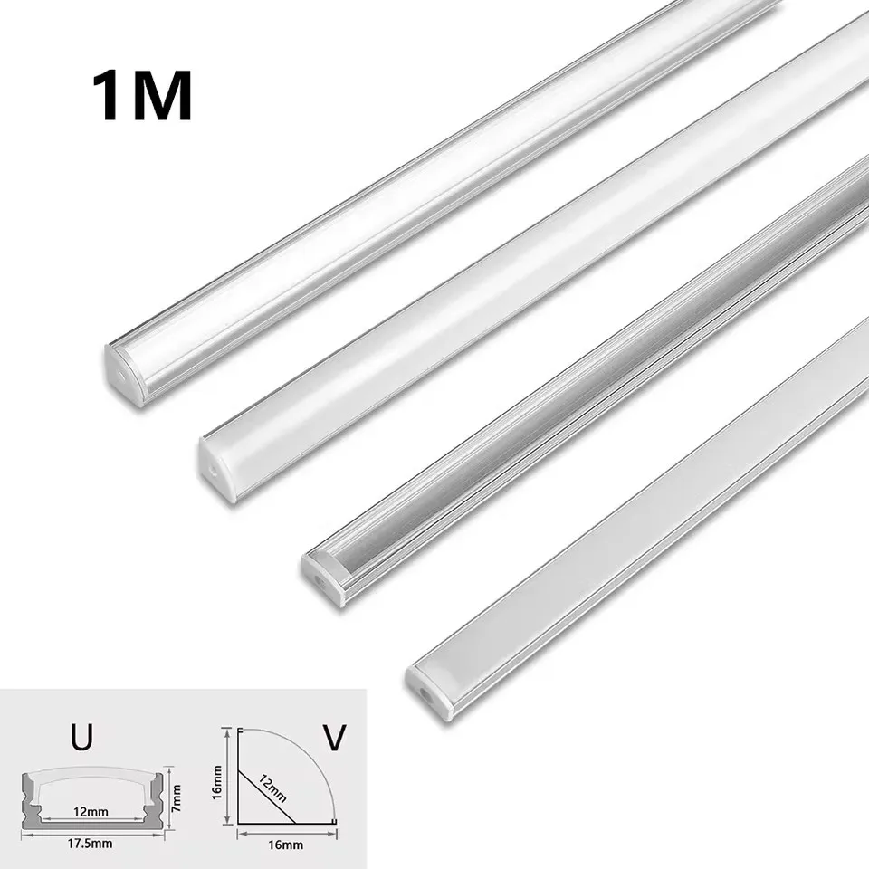 Customized 1M Silver LED Aluminum Channel V/U for Led Strip with Transparent and Milky Cover,led Aluminium Profile LED Bar Light