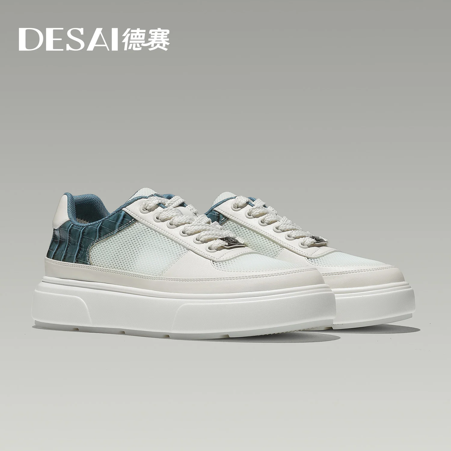 DESAI Scarpe sportive da uomo con suola spessa con tomaia in rete traspirante; scarpe bianche estive per abbigliamento casual per aggiungere altezza