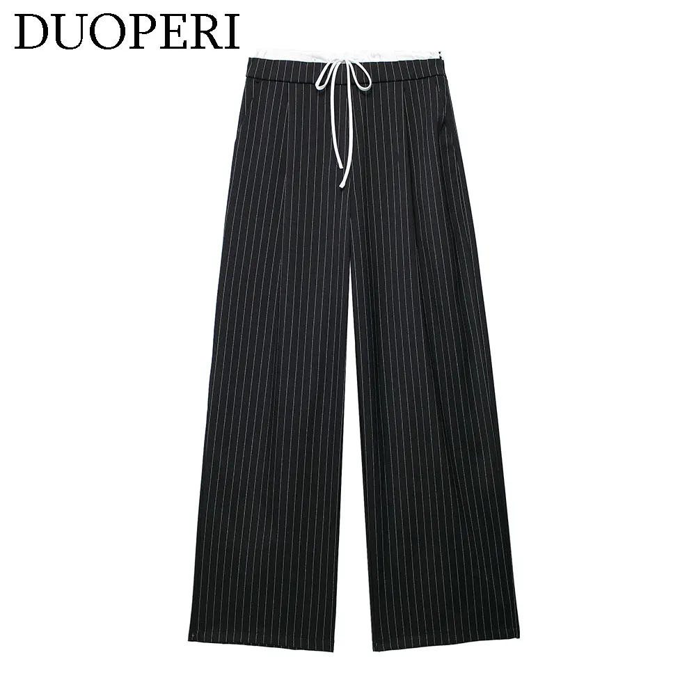 DUOPERI Women Fashion Patchwork Loose Trousers Female Chic Lady Casual Basic Long Pant