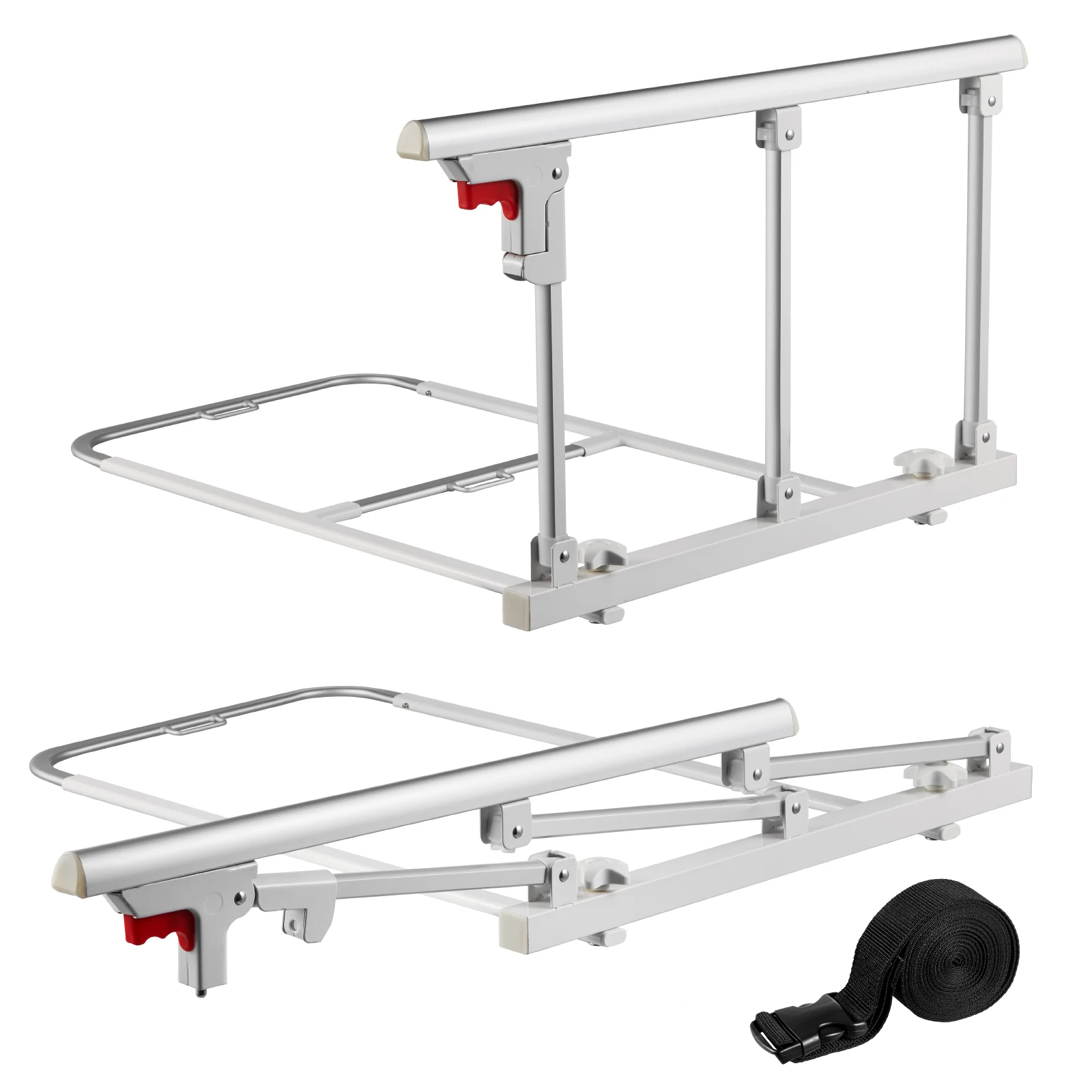 VEVOR Foldable Bed Rail 28in Bedside Assist Rail w/ Fixing Strap Adjustable Height Pipe Bedside Cane Fit King Queen Full Twin