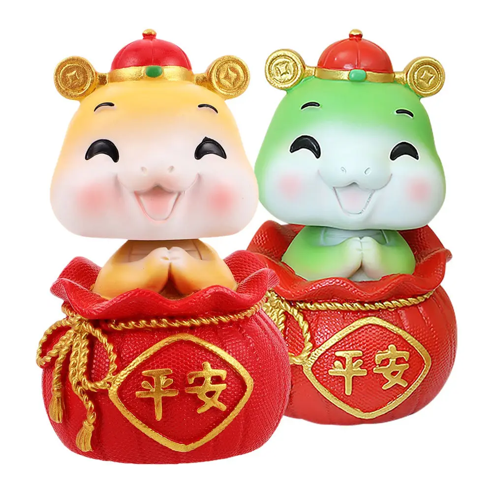 2Pcs Cute Resin Snake Bobblehead Ornament Car Dashboard Decoration Lunar New Year 2025 Chinese Zodiac Lucky Charm Office Home