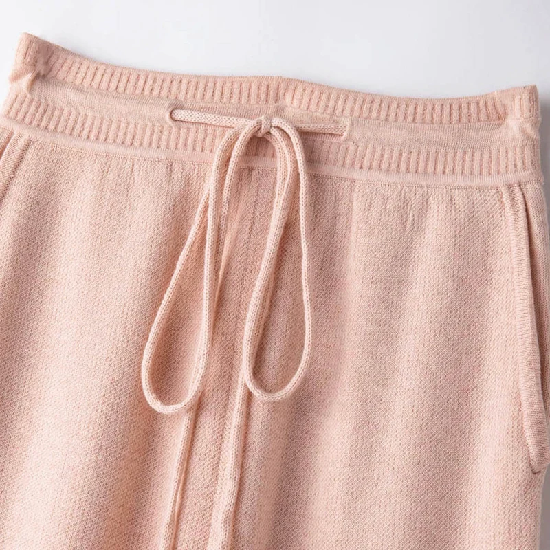 Women's Knitted 9-Inch Pants Autumn Winter Merino Wool Pants Casual Long Knitted Trousers Comfortable Stretchy Wide Leggings