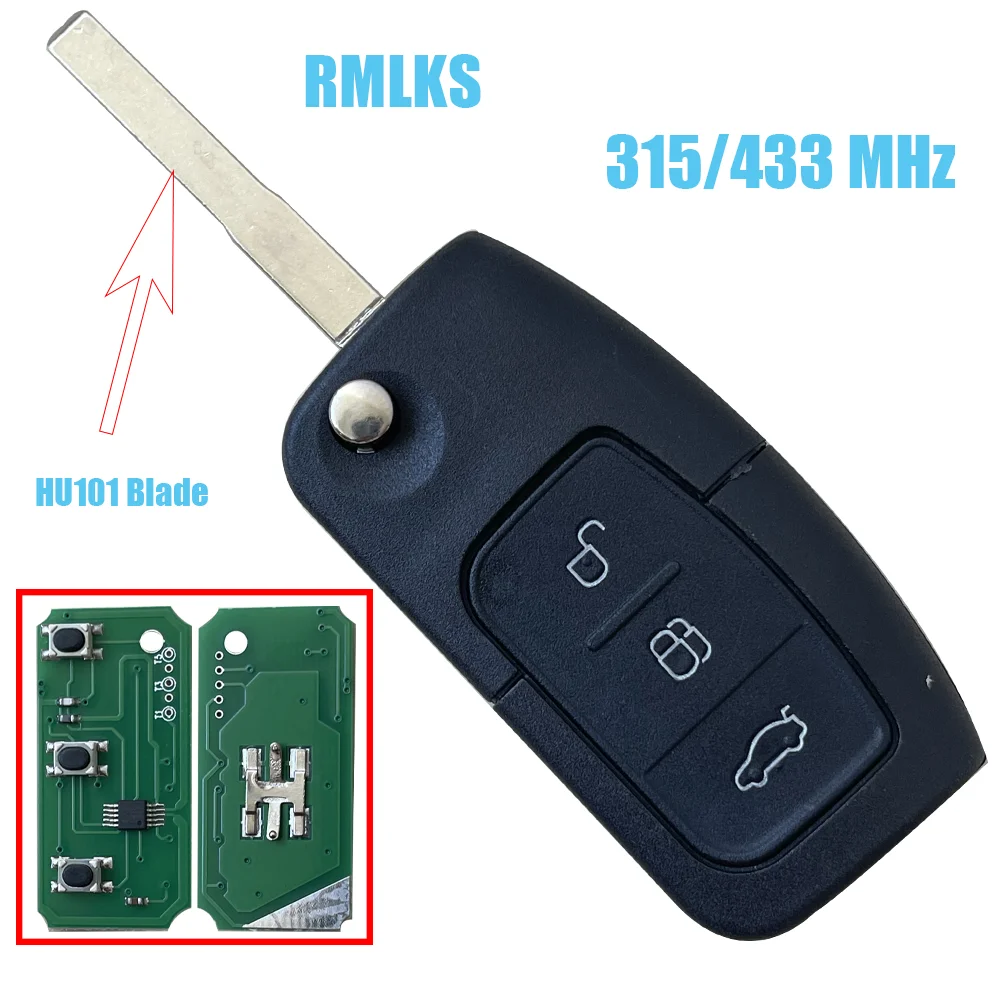 315/433MHz 4D63/4D60 Chip Remote Key For Ford Focus 3 Mondeo C Max S Max Galaxy Fiesta HU101 / FO21 Blade Case 3 Buttons