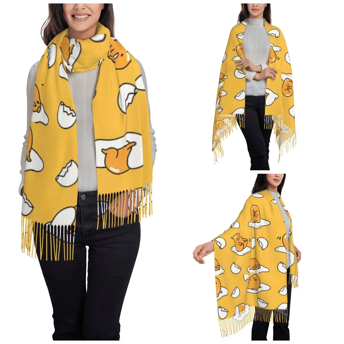 Women's Tassel Scarf Gudetama The Lazy Egg Long Winter Warm Shawl and Wrap Gifts Cashmere Scarf