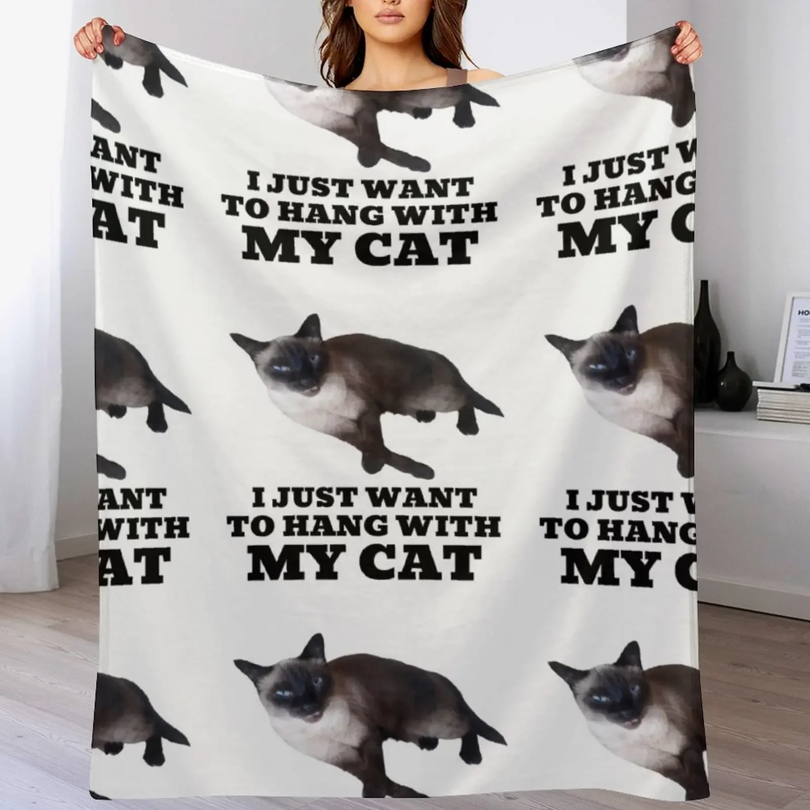 

I Just Want to Hang out with My Siamese Cat-animal Lover-cats Gift Idea Throw Blanket Moving Flannel Fabric Plush anime Blankets