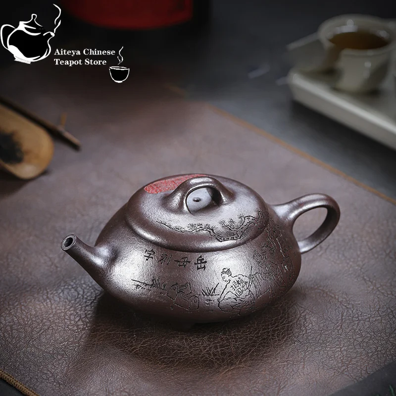 Yixing Handmade Purple Clay Pot Original Gold Sand Purple Clay Man Jianghong Kung Fu Tea Set Chinese Teapot 330ml