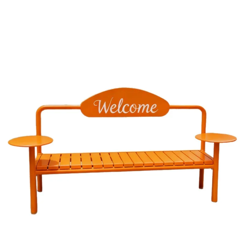Stylish Metal Welcome Bench, Weatherproof Leisure Seat for Park, Courtyard, Commercial Storefront & Street Rest Area