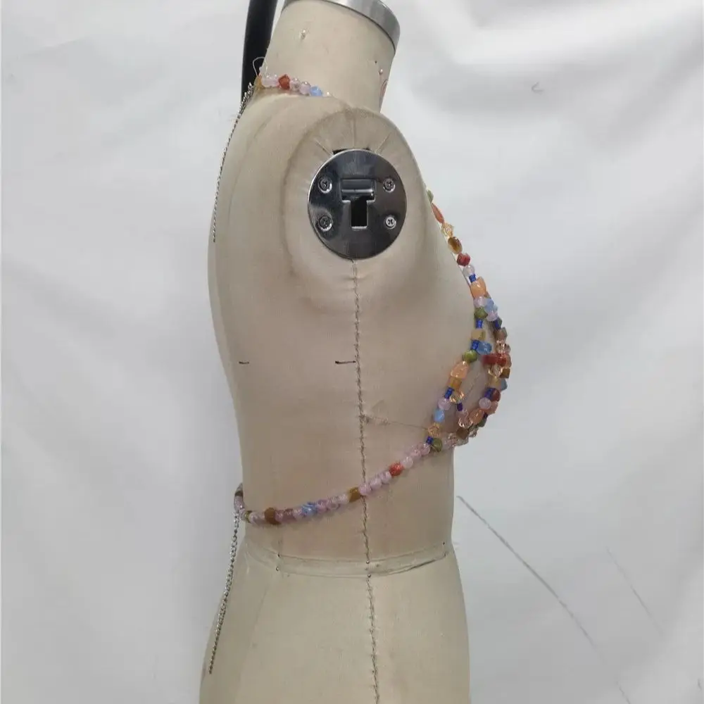 New Handmade Beaded Gemstone Necklace European & American Summer Beach Vacation Halter Necklace Openwork Beach Cover-Up