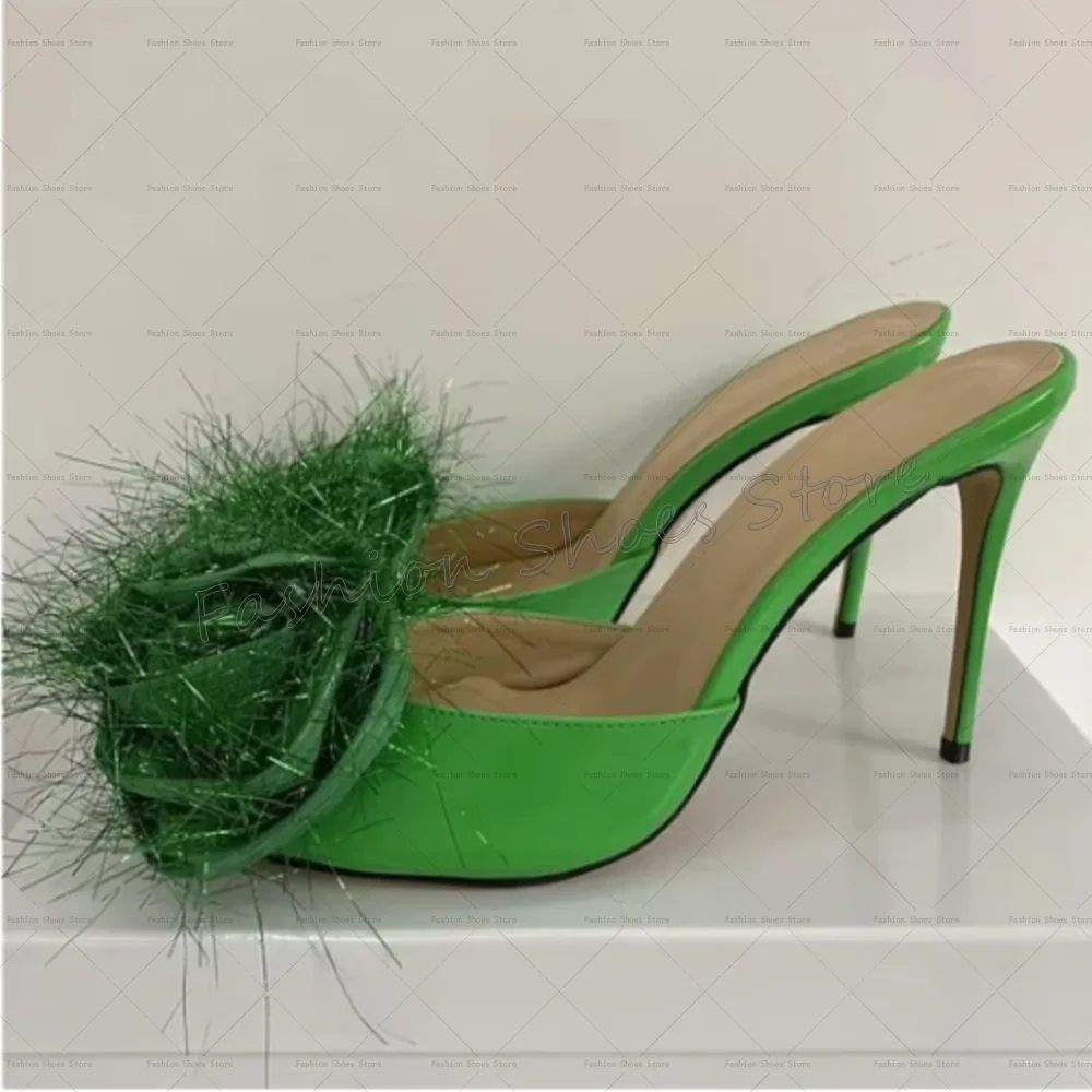 

Green Flower Decor Patent leather Slippers Sexy Women Shoes Stilettos High Heels Party Banquet Dating 2025 Zapatos Para Mujere