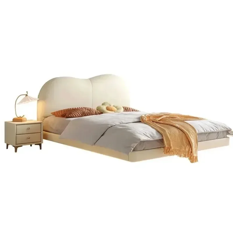 French cream wind cloud suspension bed leather bed, modern simple double master bedroom soft bag suspension bed