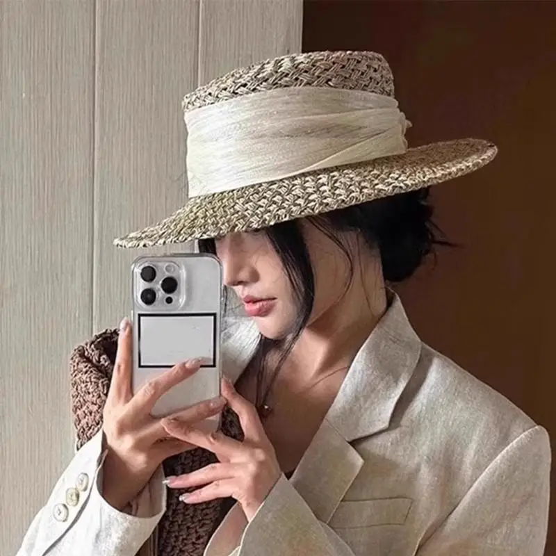 R7UF Stylish Adjustable Braided Victorian Hat Natural Paper Straw Summer Sun Hat