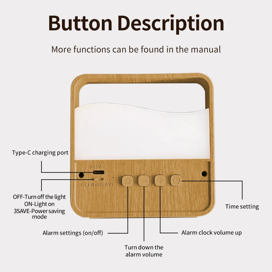LED Night Light with Clock Digital Alarm Clock Rechargeable Bedside Lamp Dimmable Wake Up Light Table Clock 1500mAh Battery view 6