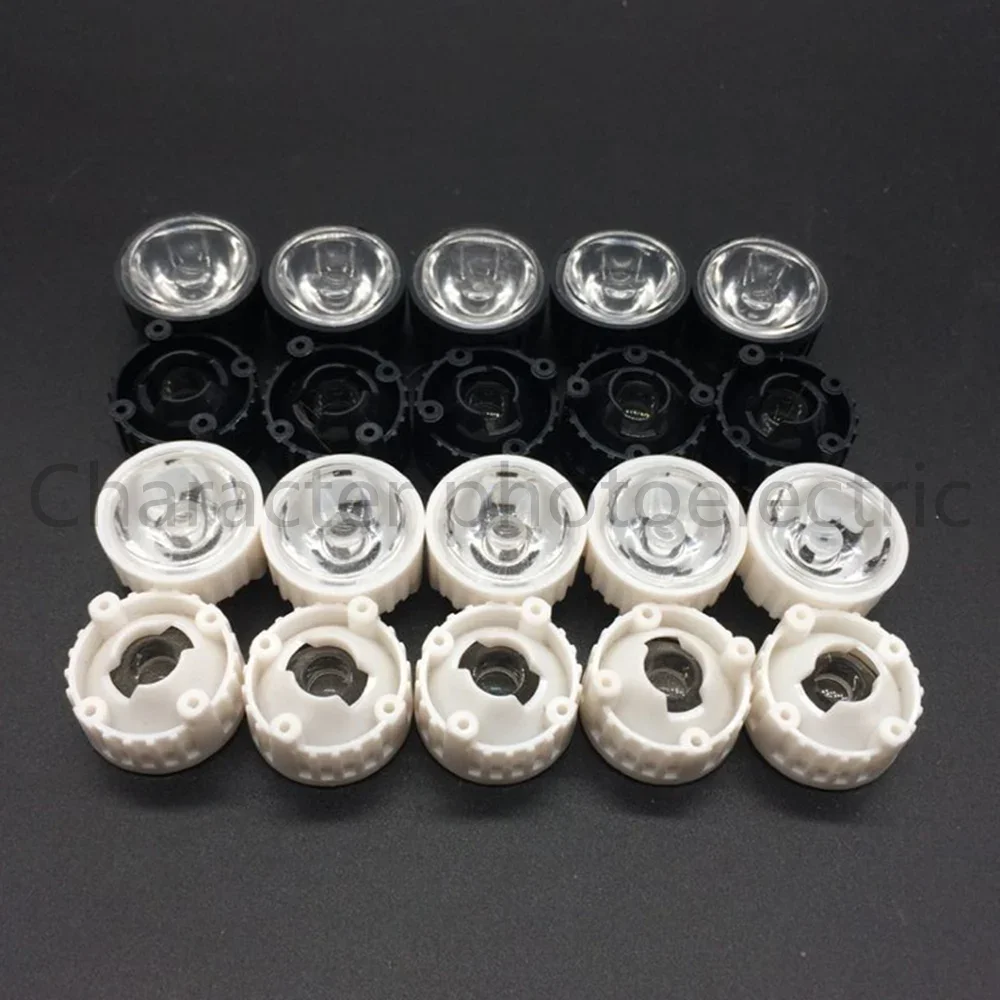 20pcs/lot LED lens for 1W 3w LED light black white holder 20mm high quality 5 10 30 45 60 90 120 degree optical lens