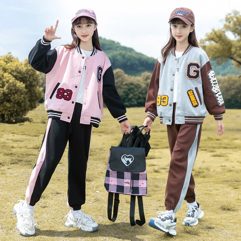 

Spring Autumn Girls Clothes Sets Kids Outfits Long Sleeve Top Bomber Jacket + Pants Children Sport Suit 4 6 7 8 9 10 11 12 Years