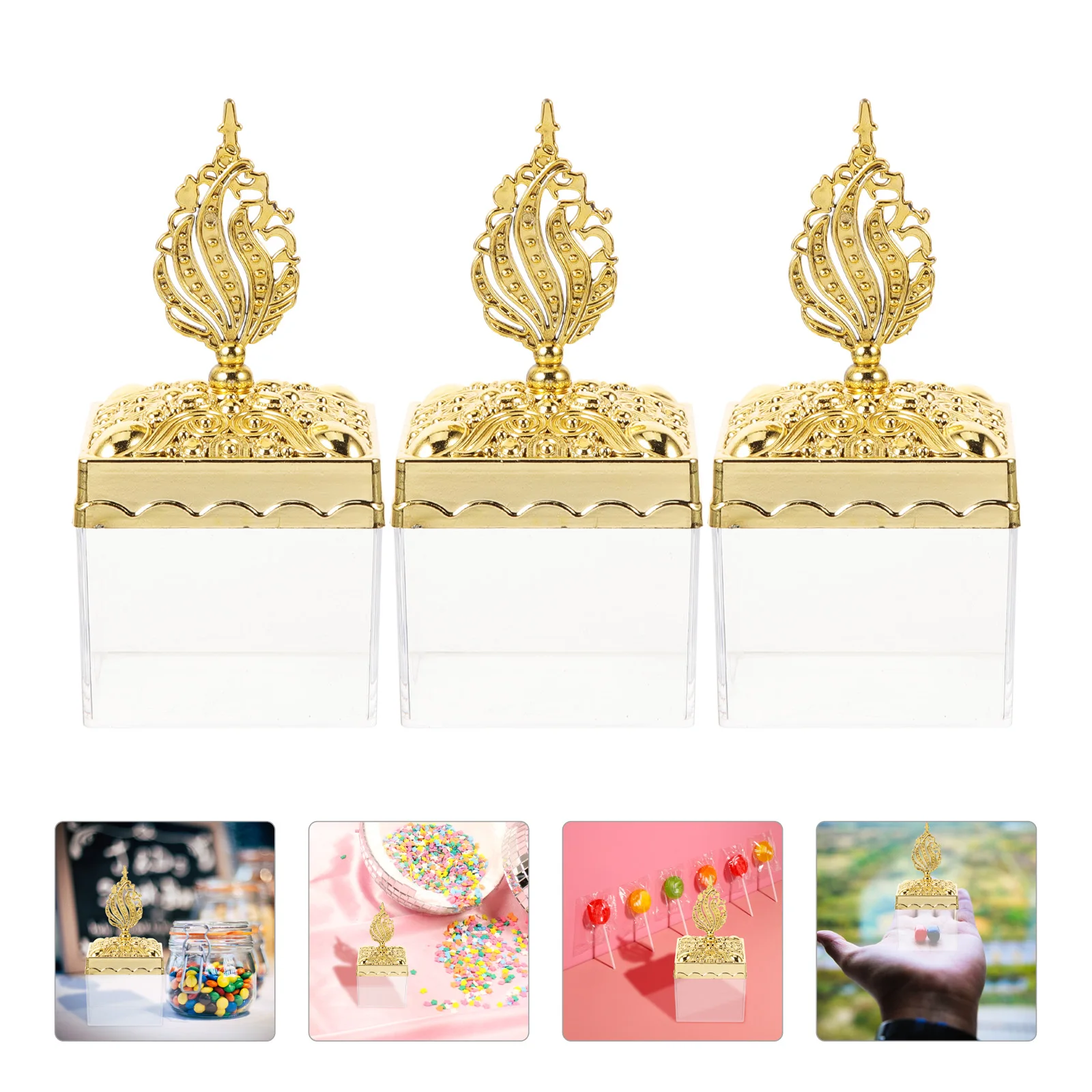 

12 Pcs Portable Golden Decorative Box Baby Plastic Candy Boxes Party Favors Wedding