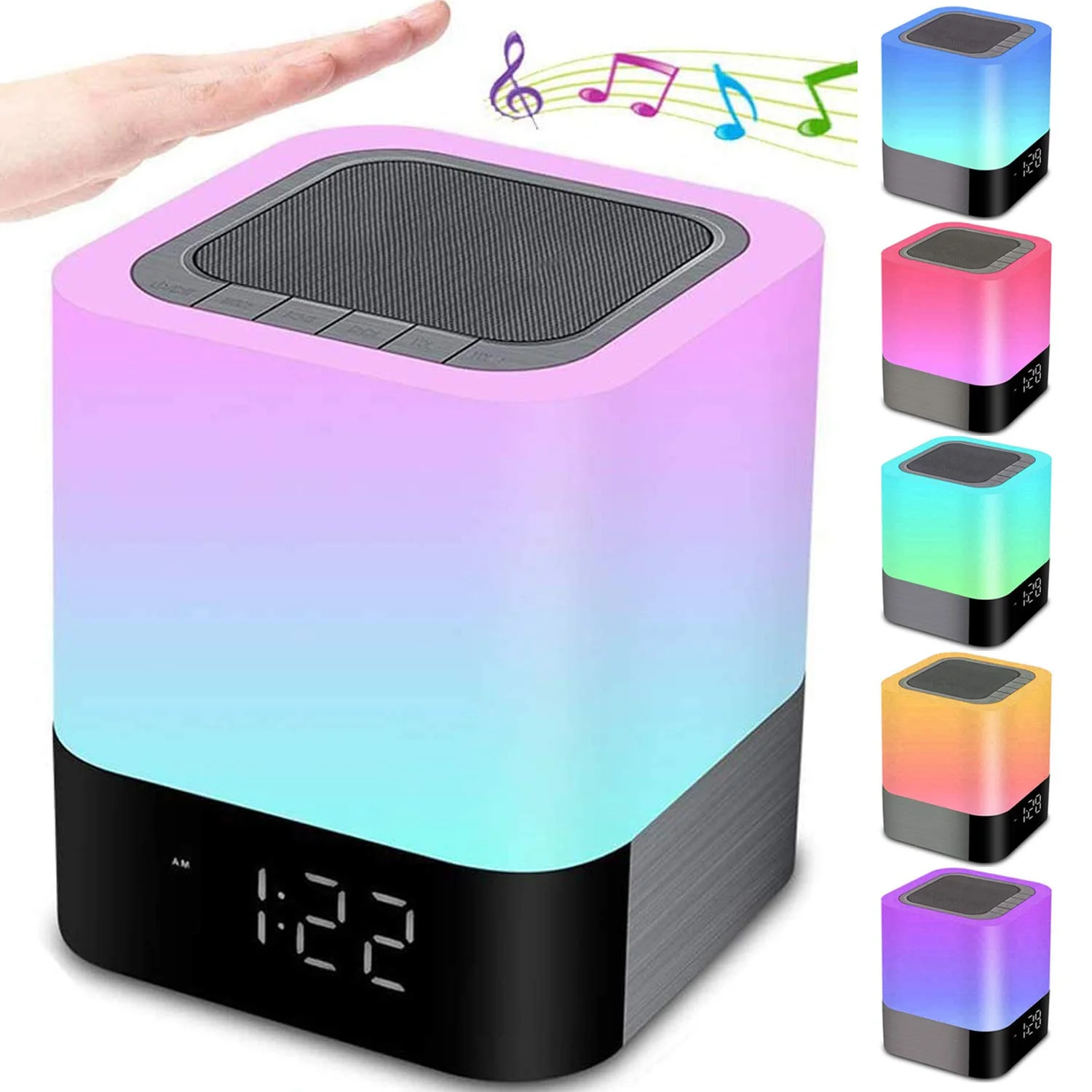 

Night Light Bluetooth Speaker with Alarm Clock Function Touch Dimmable Multi-Color Changing Rechargeable for Bedroom Living Room