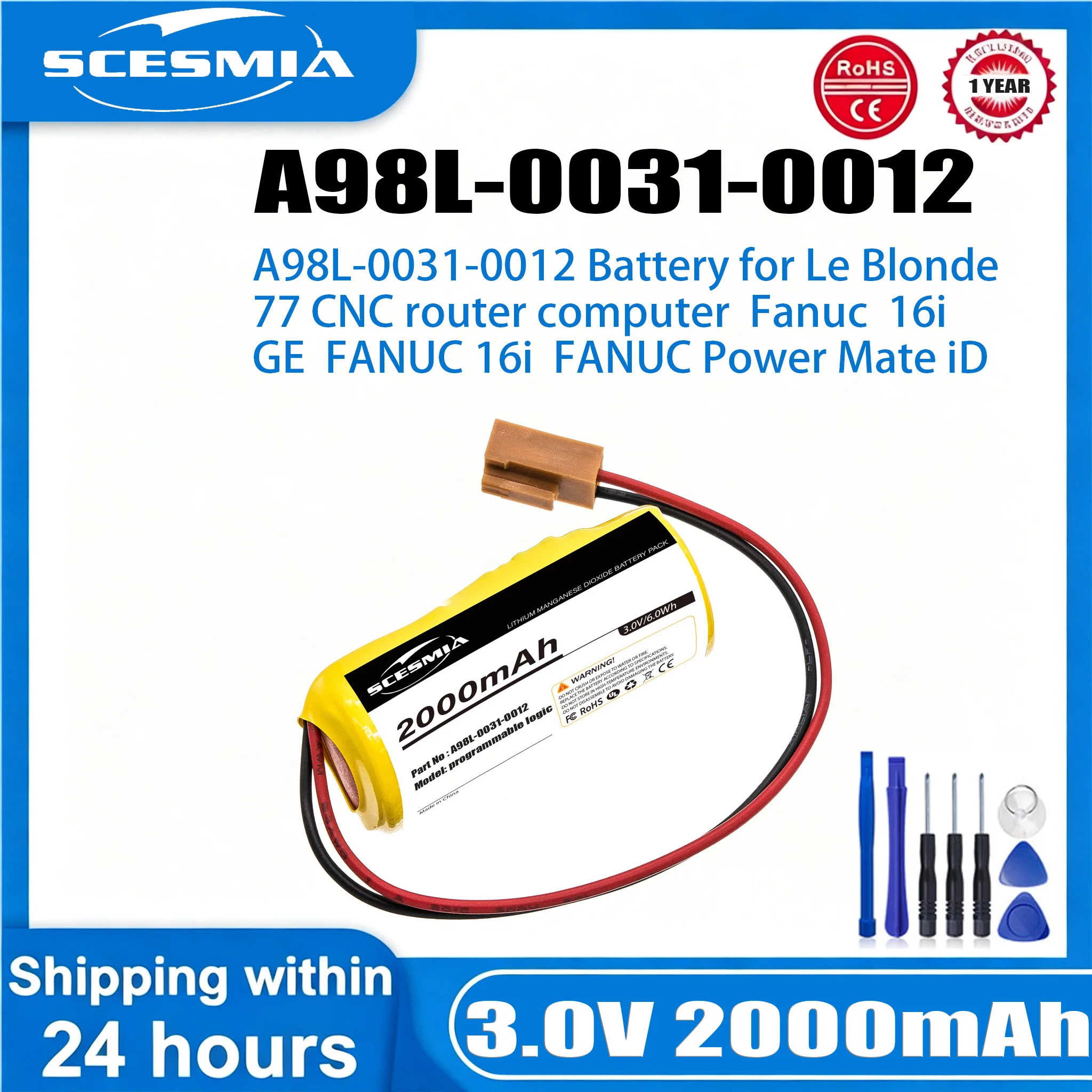 

Battery 2000mAh For Fanuc LX98L-0031-0012 FDK CR8-LHC GE A02B-0200-K102 A98L-0031-0012 Le Blonde A98L00310012