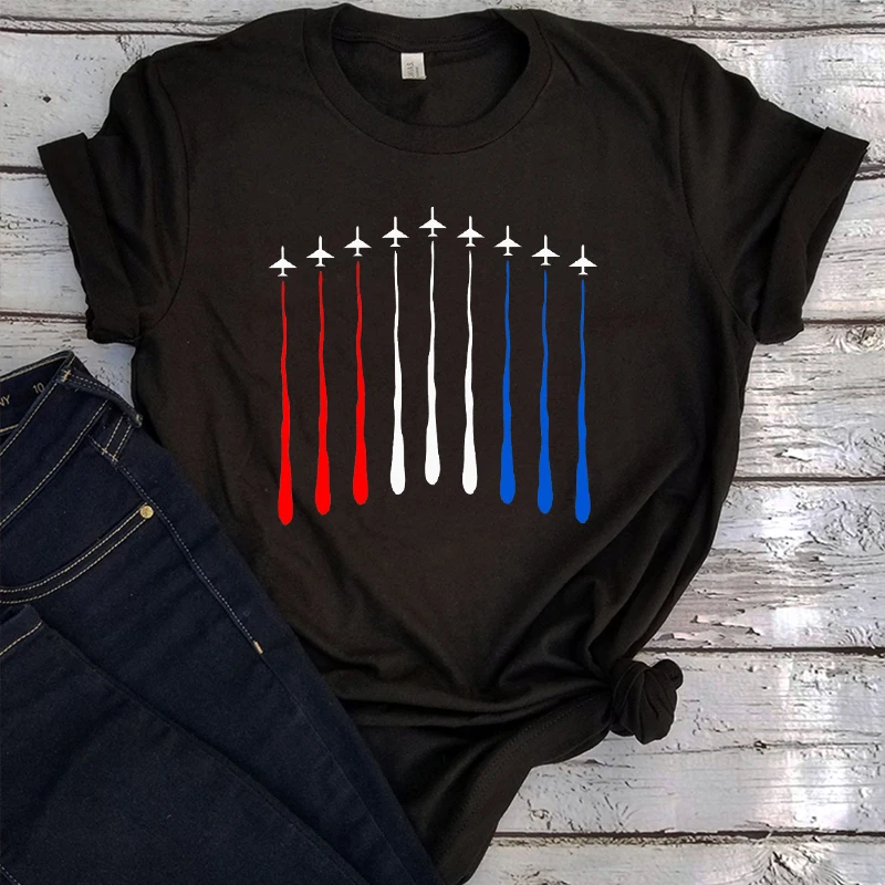 

4th of July Shirts Red White & Blue Tops Independence Day Tee Gift for Women American Flag Air Force Flyover Shirt