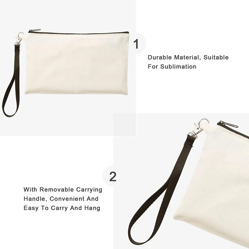 10 pezzi Sublimazione-Blank-Bag 7.87x5.5 Borse per trucco a trasferimento termico con cordino per trasferimento termico a