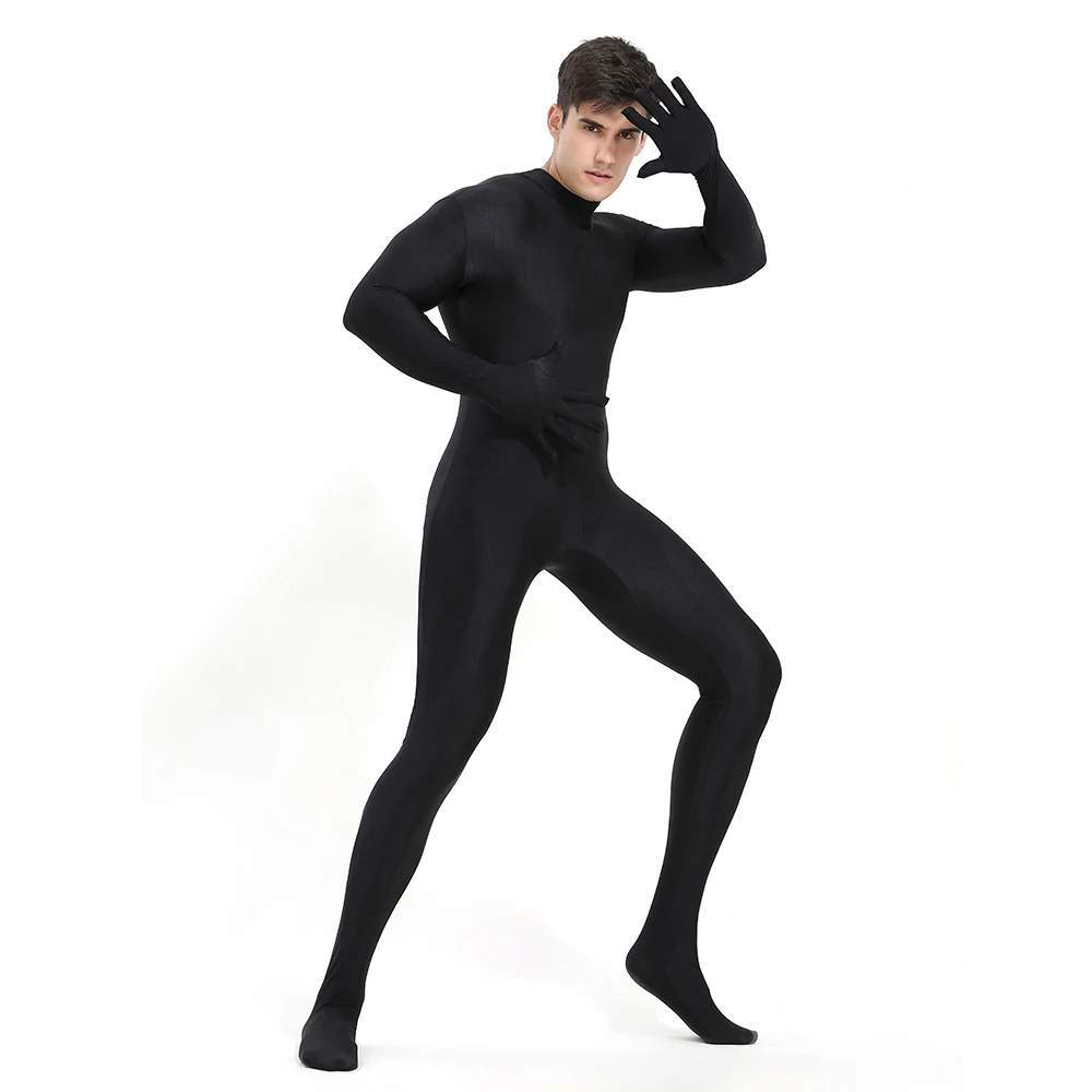 AOYLISEY Adult Black Spandex Full Body Zentai Footed Jumpsuit Unisex Bodysuit Women Handed Unitard Skin Tight Halloween Costume