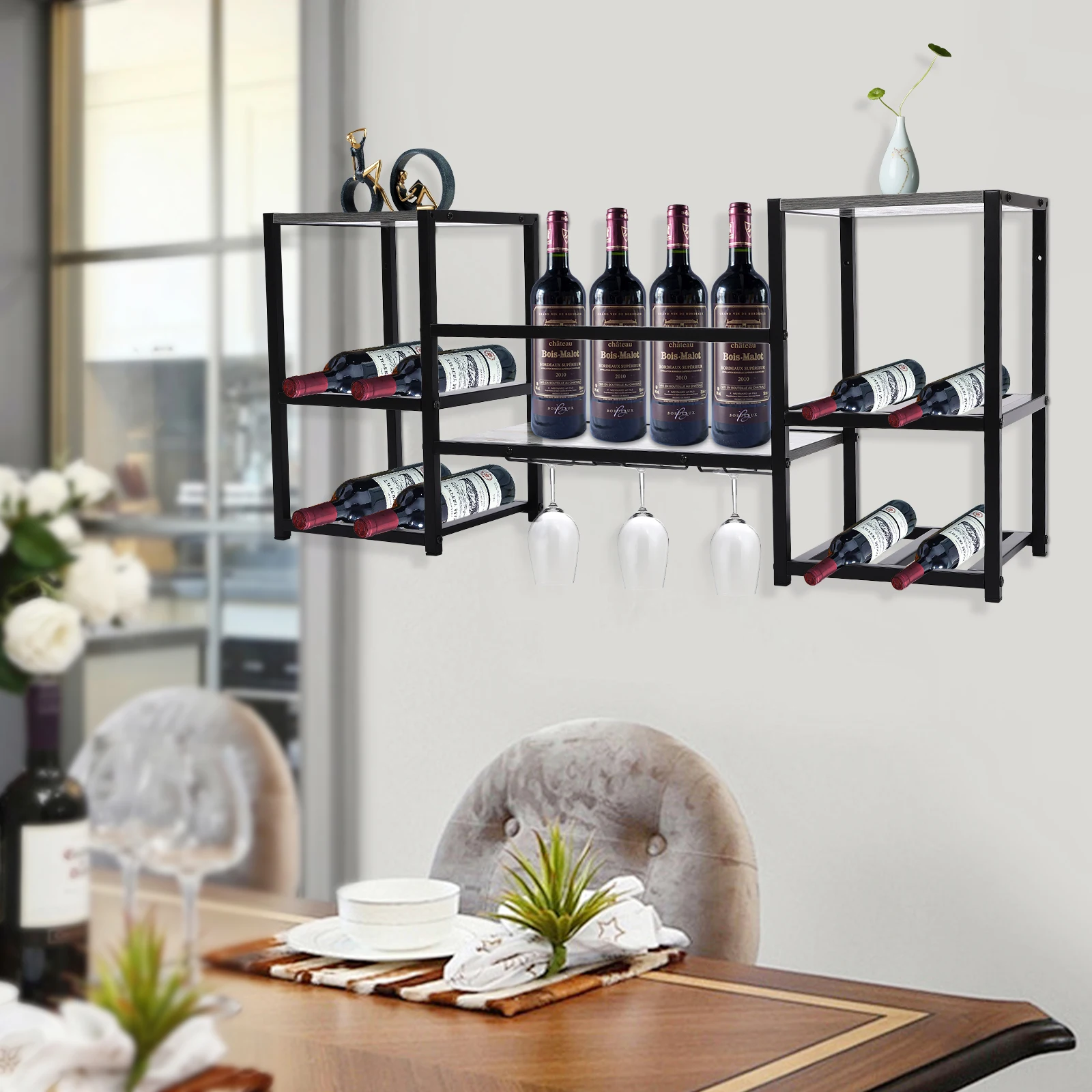 

3 Tiers Wine Rack Wall Mounted Wine Storage Display Rack Bottle Holder Cabinet Kitchen Wine Cellar