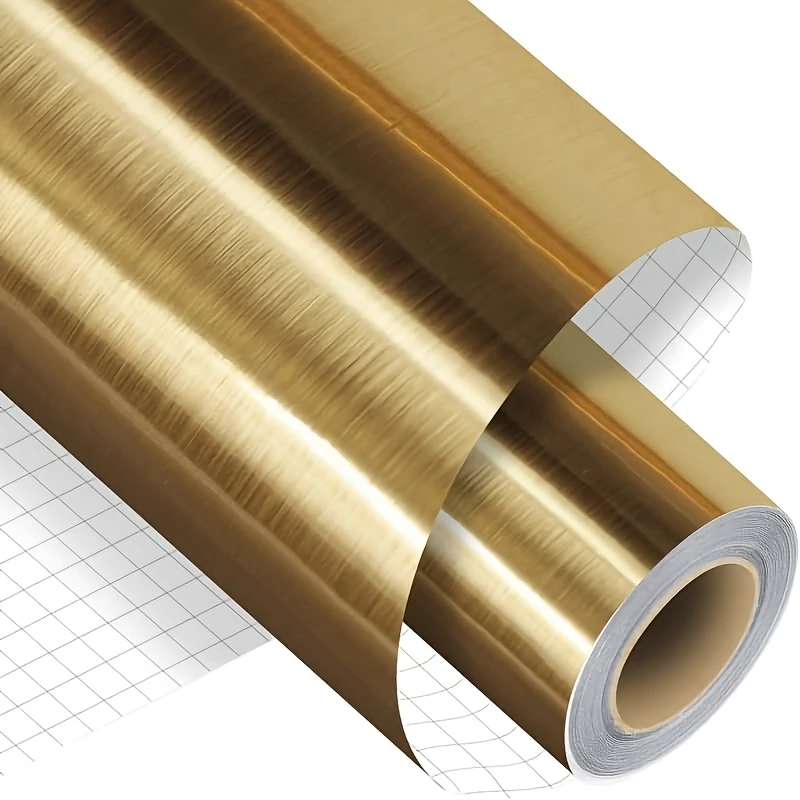 Brushed Golden Vinyl Compatible with Cutting Machine - 30.48cmX1.82m Metallic Adhesive Roll for Cup, Decor Sticker, Home Decal