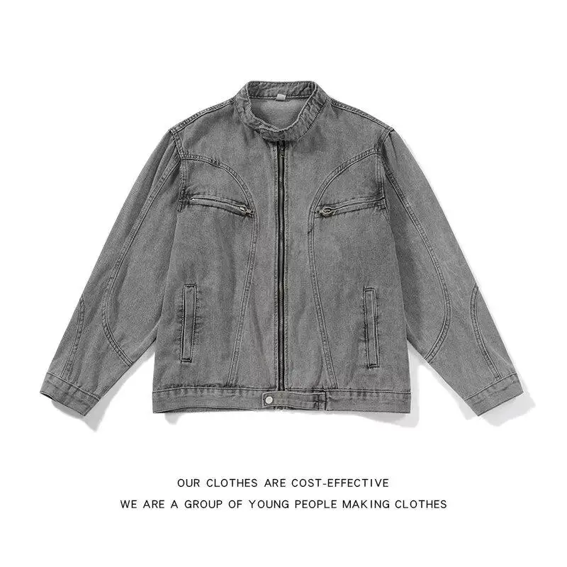 

Retro Zipper Denim Jaet Men's Spring Autumn American Harlington Loose Trendy Workwear Top Youthful Vitali Sle Straight Hem