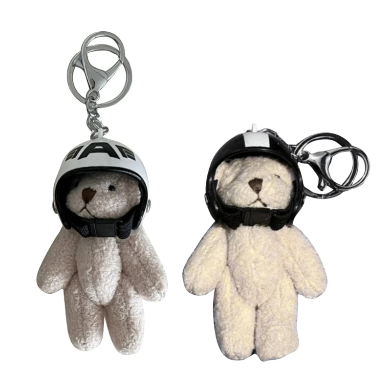 Stylish Plush Bear with Helmets Keychain Bag Decorative Pendant for Women Girls