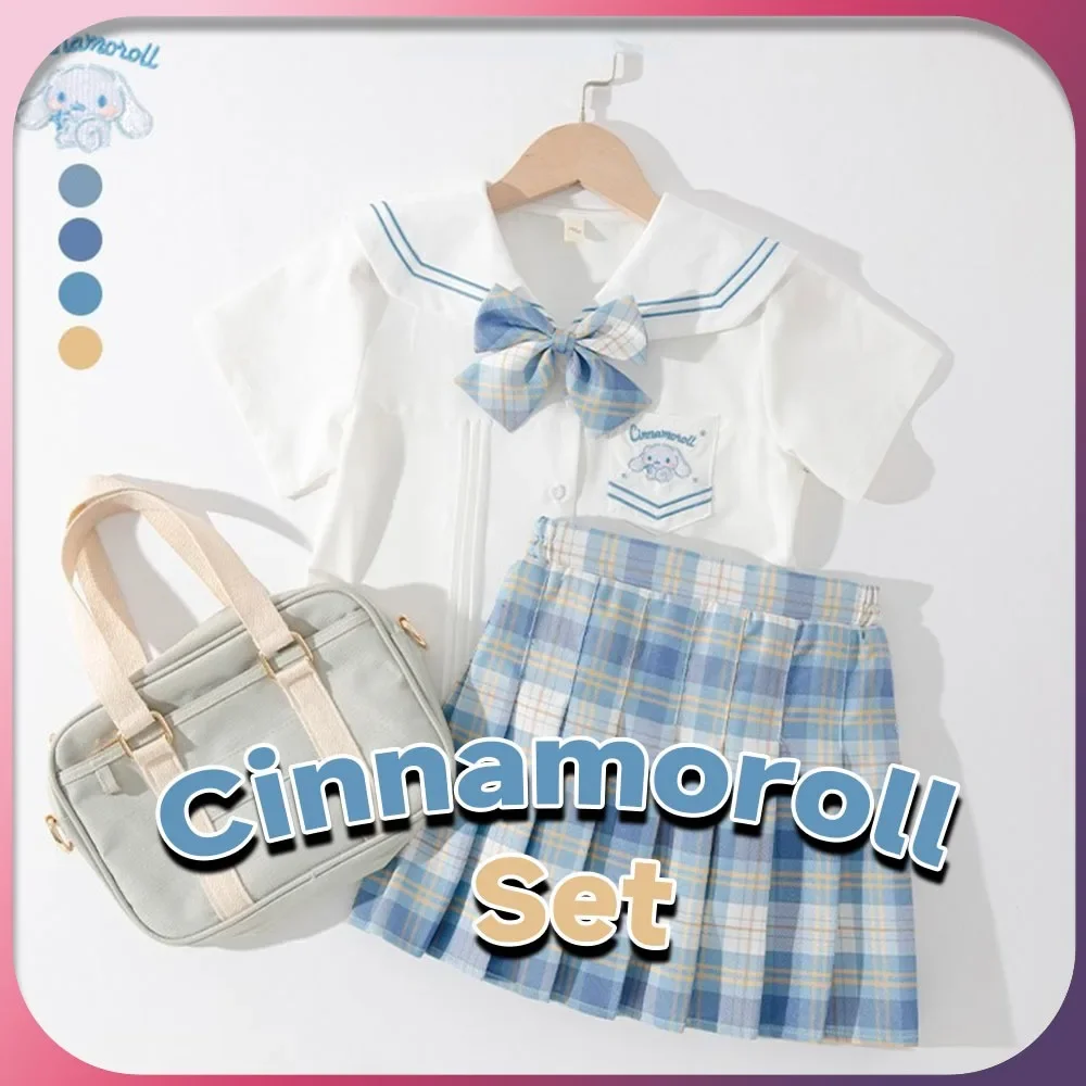 Sanrio Cinnamoroll School Uniform Set Anime Kawaii Summer Cute Japanese Outfit JK Uniform Suit Girls Pleated Skirt