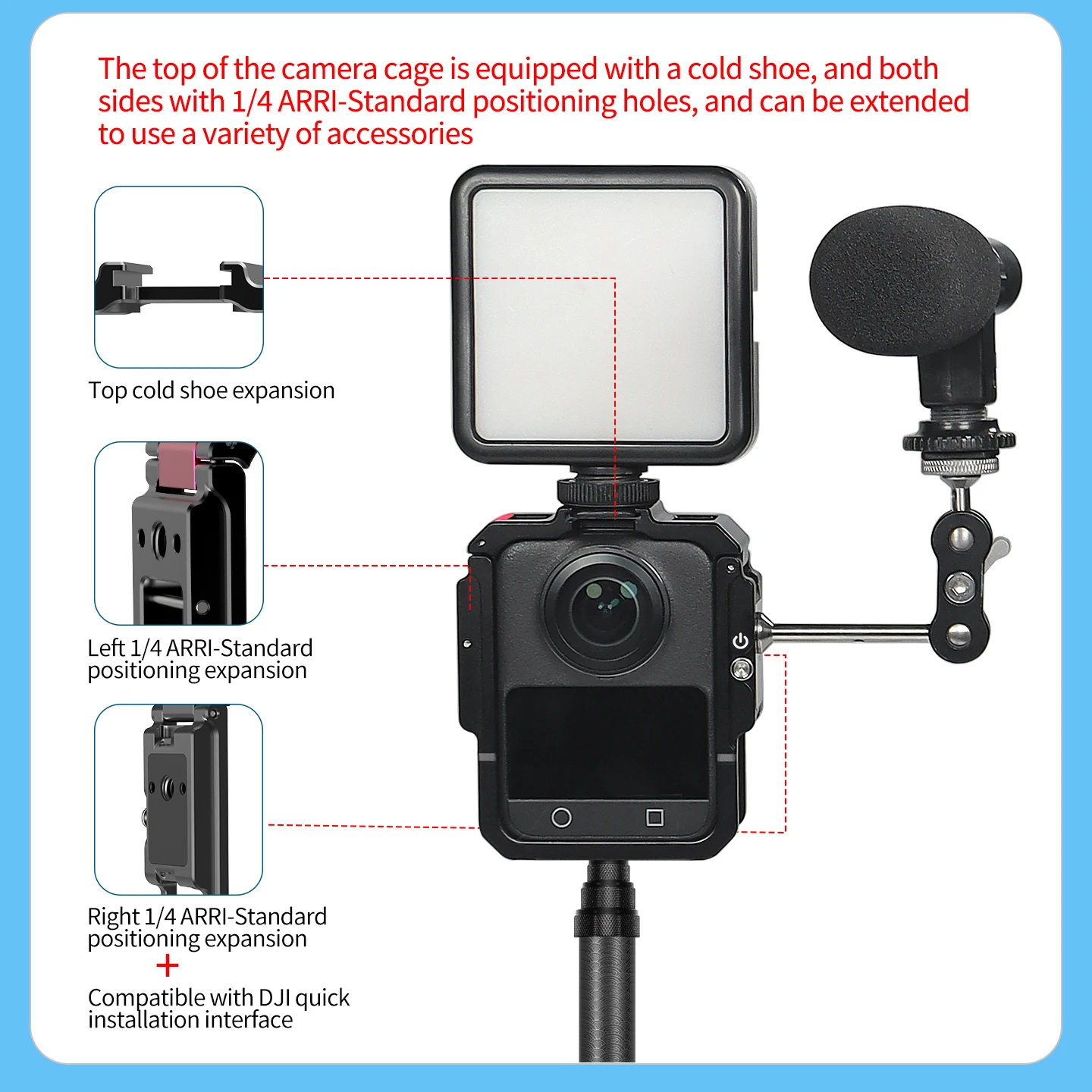 Schutzhülle Kamerakäfig-Set für DJI OSMO 360, Zubehör, Rahmen aus Aluminiumlegierung, 1/4 ARRI Cold Shoe Adapter Shell – Detail 8