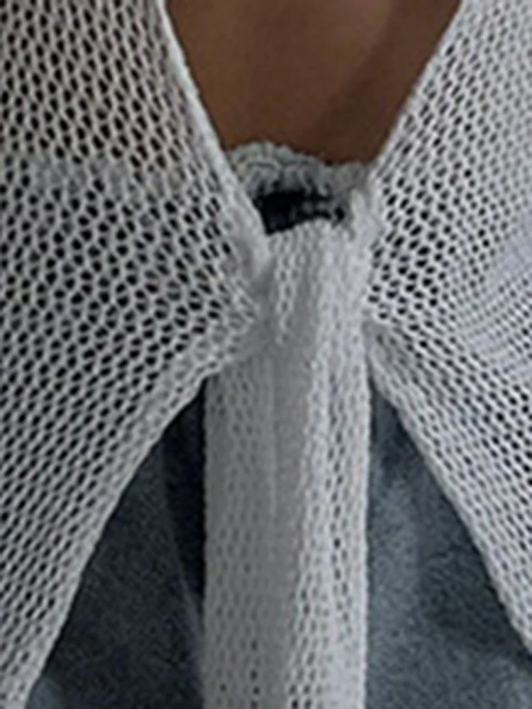 Jersey nuevo de punto para cubrir Bikini para mujer, ropa de playa con cordones empalmados de manga larga para verano 2025, ropa de playa para vacaciones a la moda para mujer