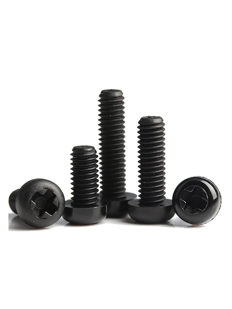 10/ 20/ 50szt Czarny Biały Nylon Plastik Phillips Pan Head Cross Round Śruba M2 M2.5 M3 M4 M5 M6 M8 długość 4-50mm — zdjęcie 2