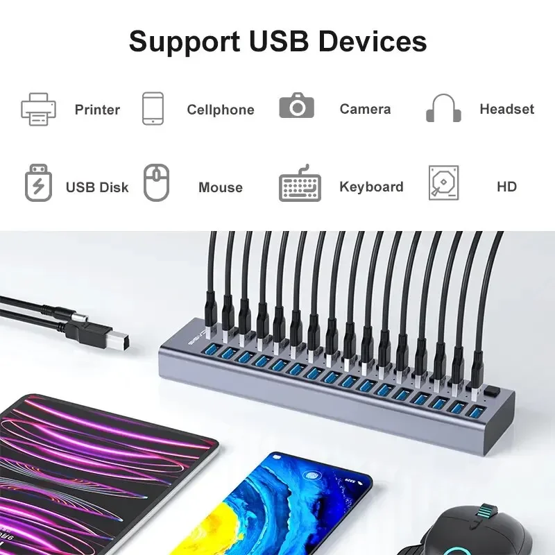 Imagem -05 - Acasis Usb Hub 10gbps de Alumínio 10 13 16 Portas Usb Divisor Usb 3.1 Dados Hub Divisor Interruptores Liga Desliga Individuais para Computador Portátil