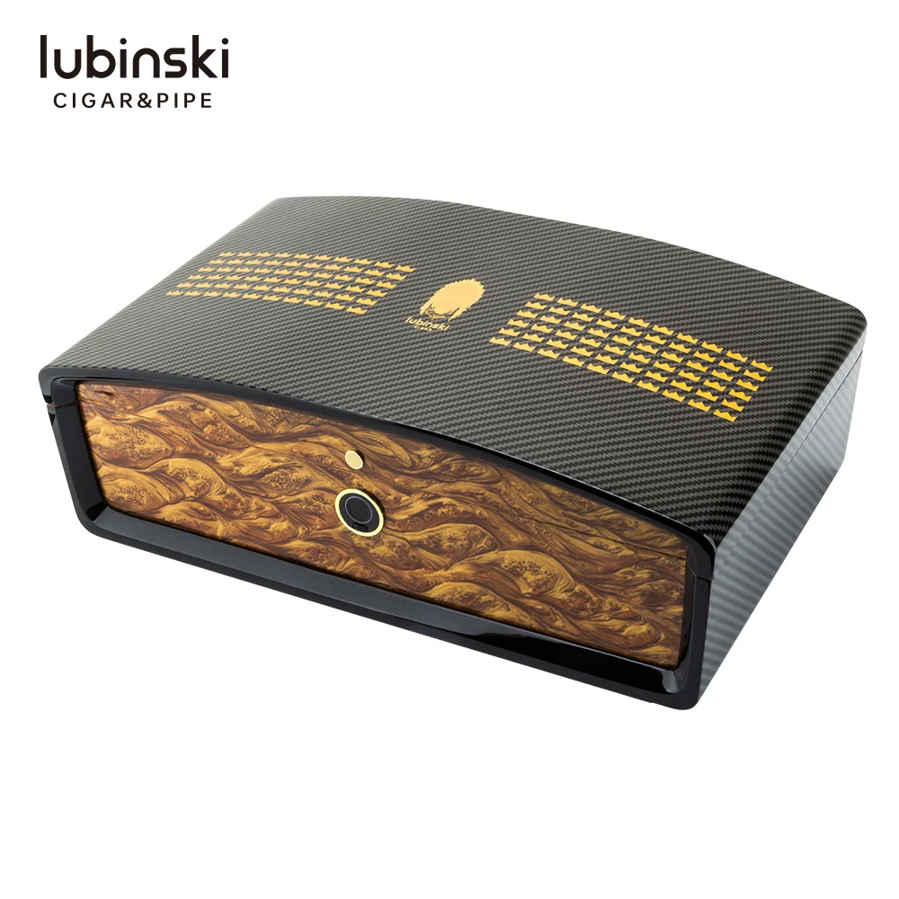 

Lubinski Luxury Carbon Fiber Cigar Humidor With Digital Hygrometer, Large Capacity Cedar Wood Cigar Storage Box For Cigar Lovers
