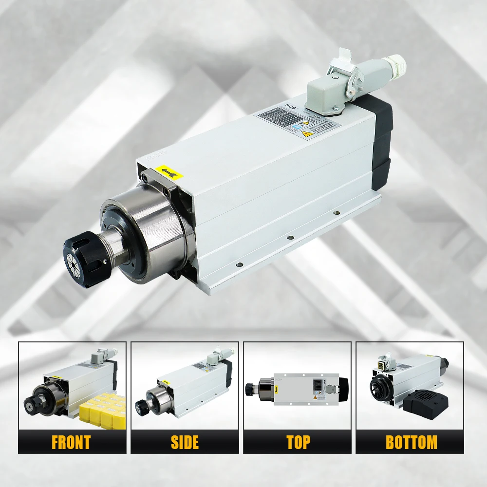 3.5KW Air Cooling Square Spindle 110V 220V 380V 3phase 18000rpm ER25 With Terminal Box or Aviation  for CNC Engraving Router