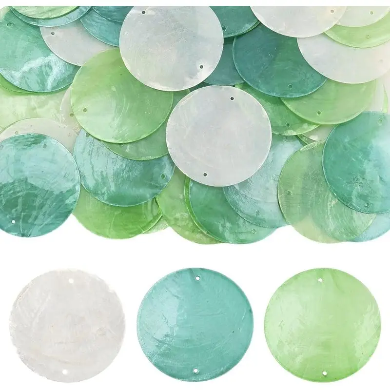 Shell Wind Chime Beads Flat Round Shell Charms Colorful Natural Capiz 2 Holes Dangle Craft Link Connectors Pieces for Wind Chime