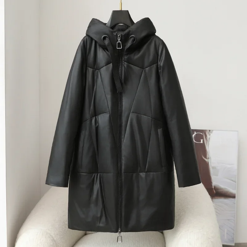 Manteau long chaud décontracté pour femme, veste femme, vêtements d'extérieur d'hiver, document noir, haute qualité, nouveau, 2024